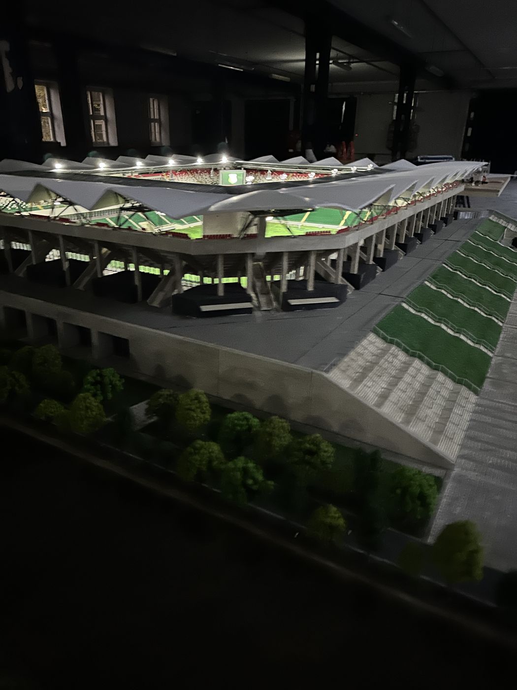Zadaszenie i zieleń wokół makiety stadionu
